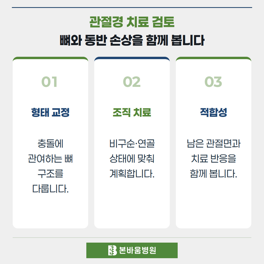 은평구정형외과 형태 교정 · 조직 치료 · 적합성 — 관절경 치료 검토 · 뼈와 동반 손상을 함께 봅니다